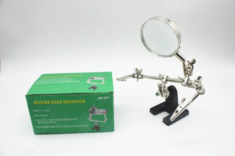 Helping Third Hand Tool Soldering Stand With 4X Welding Magnifying Glass led Adjustable 2 Alligator Clips 360 Degree Rotating