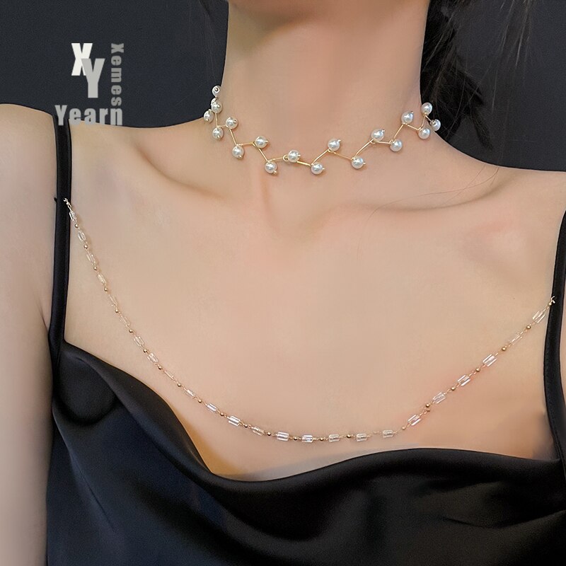 Creatieve Parel Tak Vorm Gold Choker Ketting Koreaanse Mode-sieraden Goth Meisje Ongebruikelijke Sleutelbeen Ketting Voor Vrouw