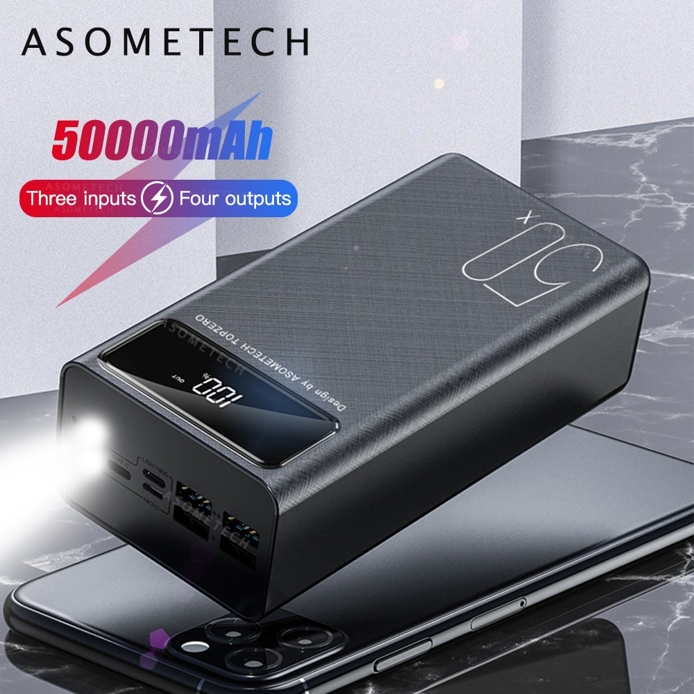 ASOMETECH 50000mAh Energie Bank Schnelle Ladung Externe Batterie Energie Dual USB Digital Anzeige Tragbare Ladegerät für iPhone XR