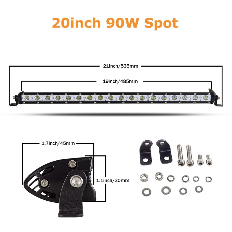 7&quot; 13&quot; 20&quot; 25&quot; 32&quot; 38&#39;&#39; Straight Slim LED Light Bar Single Row 60W 90W 120W 150W 180W For SUV 4WD ATV Off Road LED Work Light: 20inch Spot Beam