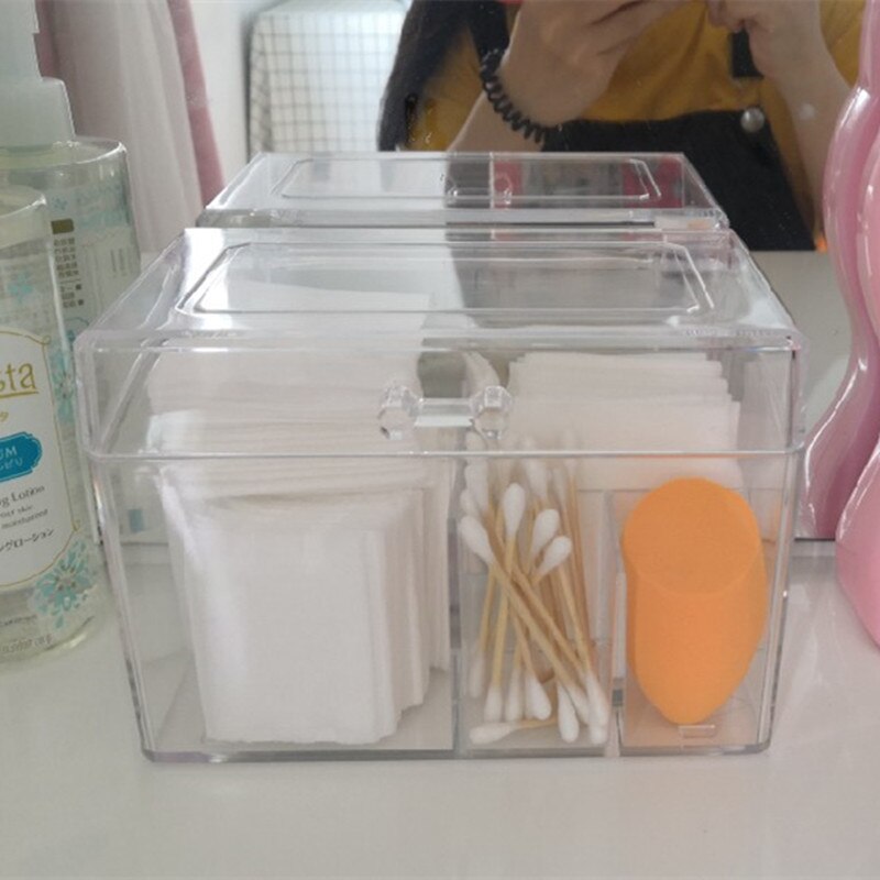 Odporna na kurz akrylowe płatki kosmetyczne organizator pudełko na przybory robić makijażu dla wacików/piękny mikser uchwyt z pokrywa 4 kraty dachowe robić zatrzymywania pojemnik na kosmetyki