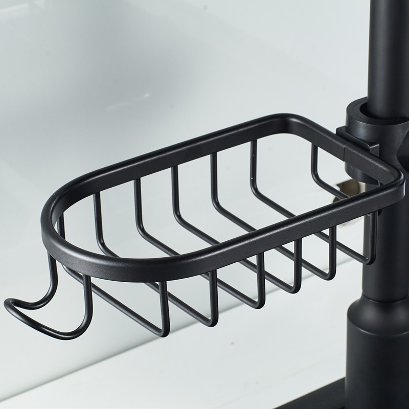 Badkamerplank aluminium enkellaags douchestang shampoo zeep opbergrek waterkraan verstelbare afvoermand keukenaccessoires: Zwart-a