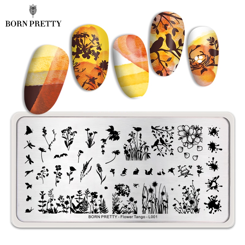 BORN PRETTY Nail Stamping Plates Flower Tango Patterns Rectangle Stainless Steel Template Nail Art Image Print Plates