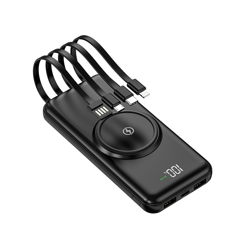 20000 mah qi-wireless-powerbank, tragbares ladegerät mit digitalanzeige, externer akku, 4 usb-anschlüsse, kompatibel mit iphone und xiaomi.: Schwarz