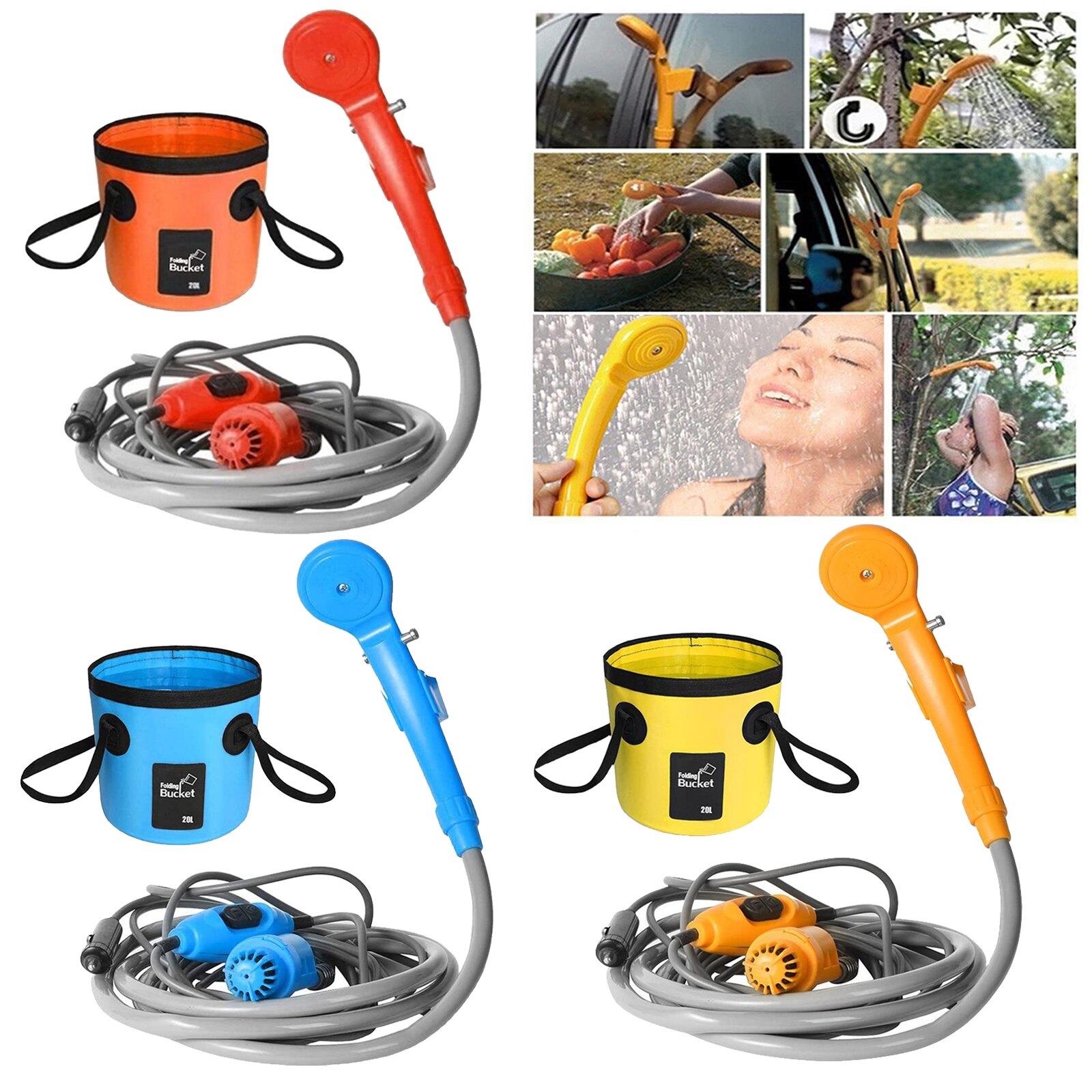 Portable Car Shower Kit Camping Bathroom Shower Car Washer And Bag