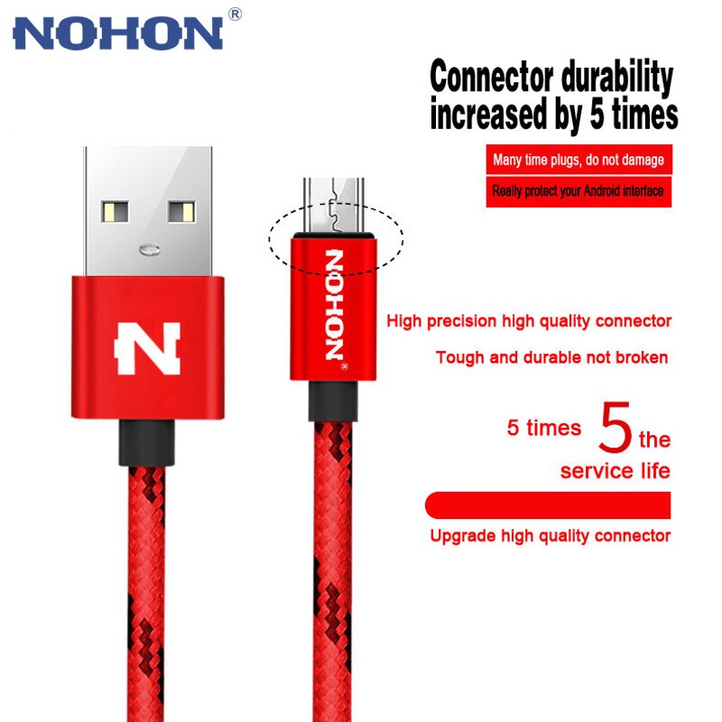 NOHON Micro USB Cable For Samsung Xiaomi Lenovo LG Sony HTC Mobile Phone Nylon USB Charger Cable Fast Charging Microusb Cables