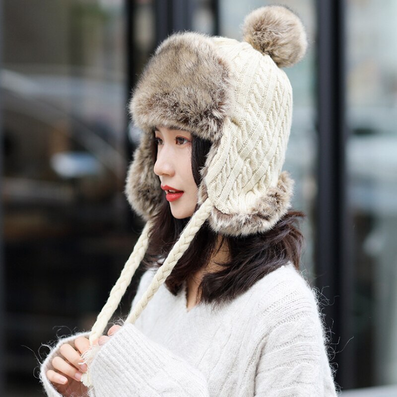 Femmes hiver tricoté bonnets chapeau épais doux gr – Grandado