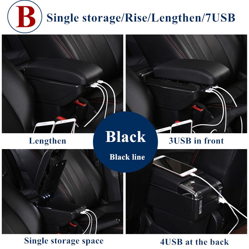 For Hyundai Getz Armrest Box Hyundai Getz Universal Car Central Armrest Storage Box cup holder ashtray modification accessories: B Black Black line