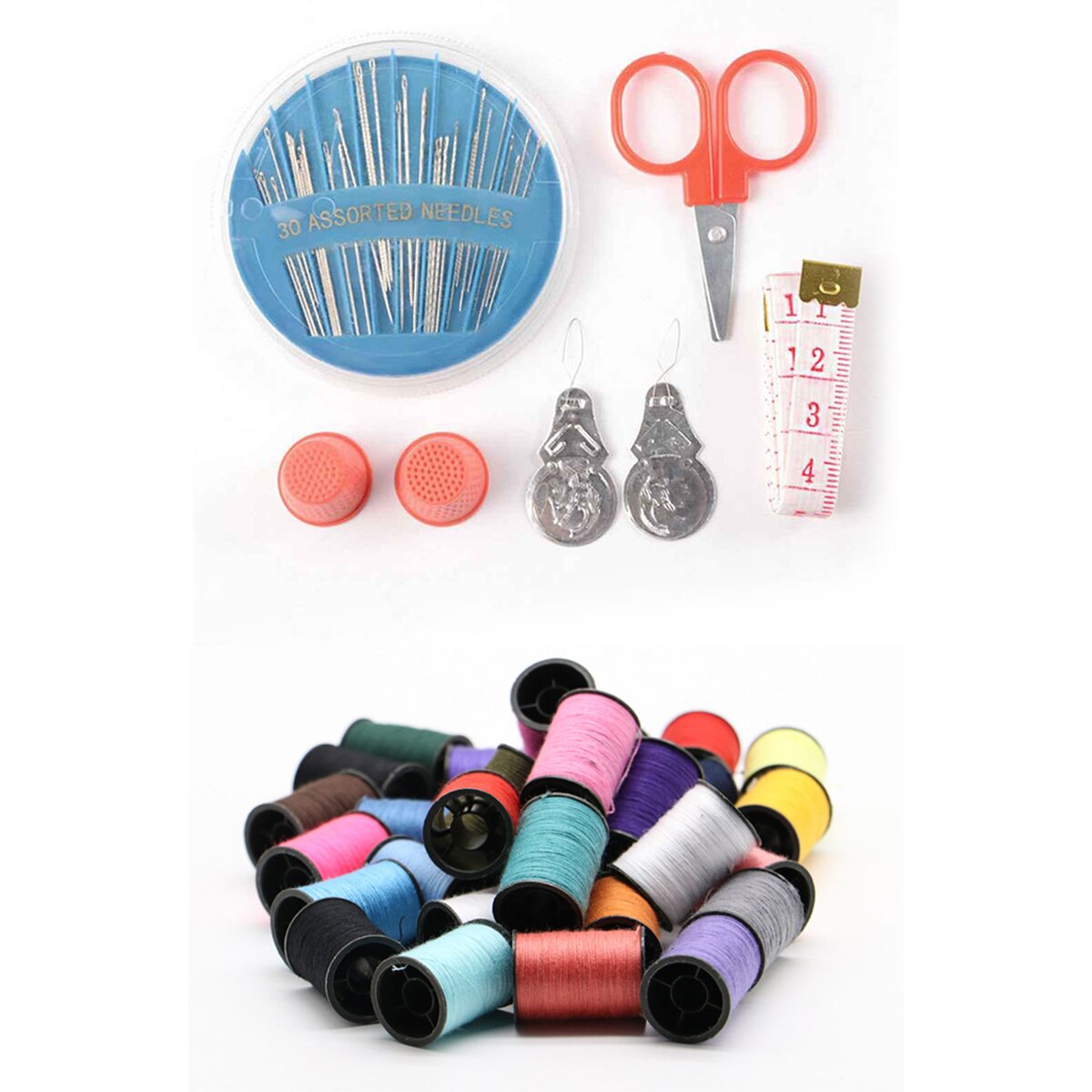 64 pçs/set cor caixa de linha de poliéster metal bobbin, máquina de costura ferramentas top & under thread conjunto de costura portátil para viagem