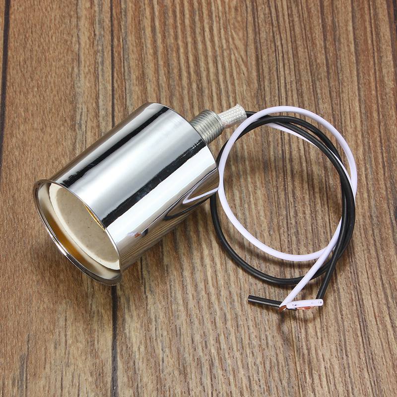 E27 Lamp Base Vintage Retro Antique Edison Ceramic Screw Bulb Hang Socket Lamp Base Holder Light Fitting With Wire 230V: Chrome