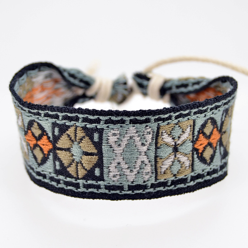 ABL099 (1), 3cm Breit Ethnische Folk Baumwolle Leinen Armband Retro Handgemachte Schnur Stickerei Hippie Freundschaft Wrap Armbänder Unisex