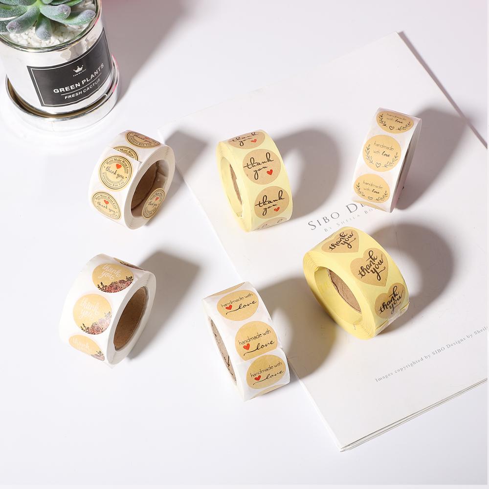 500pcs/roll kraft seal sticker scrap-booking label round for baking package sealing thank you handmade with love
