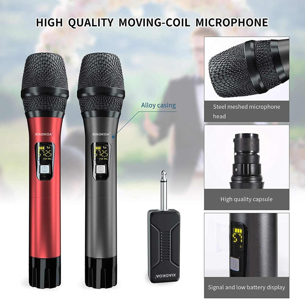 XIAOKOA-Sistema de micrófono inalámbrico Dual UHF para Karaoke, accesorio con receptor recargable para , Reunión, micrófonos inalámbricos