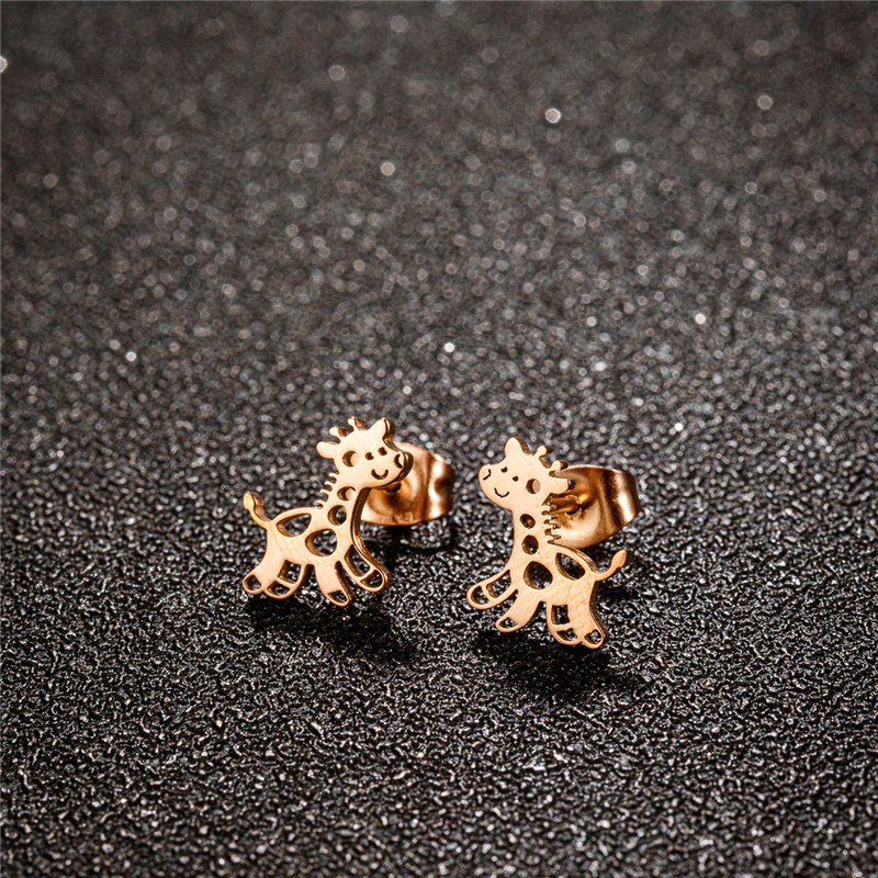 Pendientes pequeños de jirafa de acero inoxidable, bonitos tachuelas de animales con globos para mujeres y niñas, joyería de , para Piercing en la oreja de cumpleaños para hombres: Rodio plateado