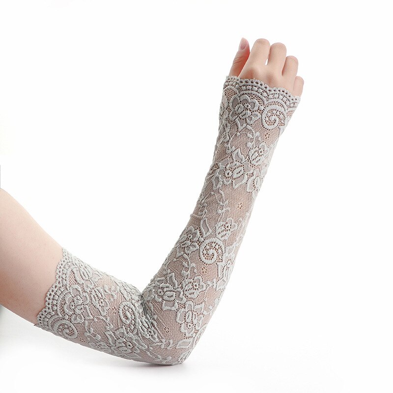 Summer Sunscreen Lace Arm Sleeve Women Arm Cover Classic UV Protection Ice Arm Cuffs Fingerless Driving Gloves: Light gray