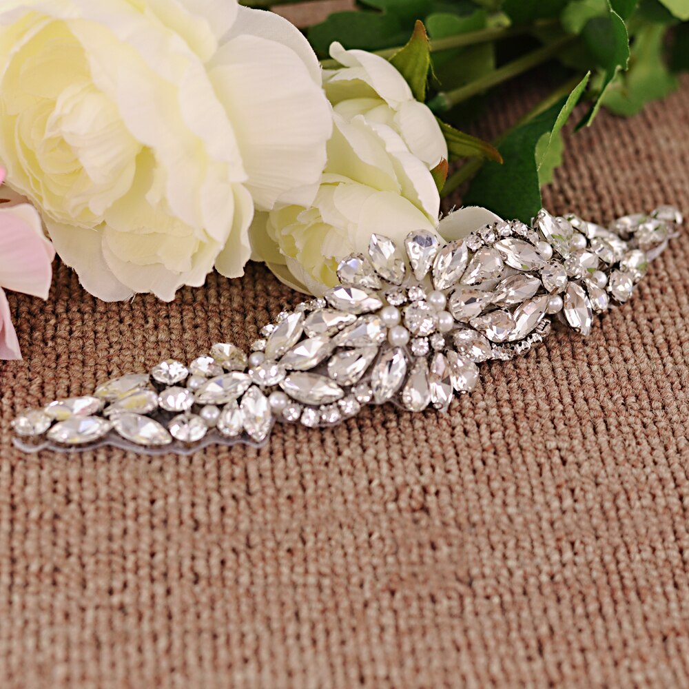 TRiXY S407 Rhinestones Belt Wedding Belt Silver Diamond Belt Crystal Bridal Belt Sash for Wedding Gown Shiny Wedding Accessories: just applique