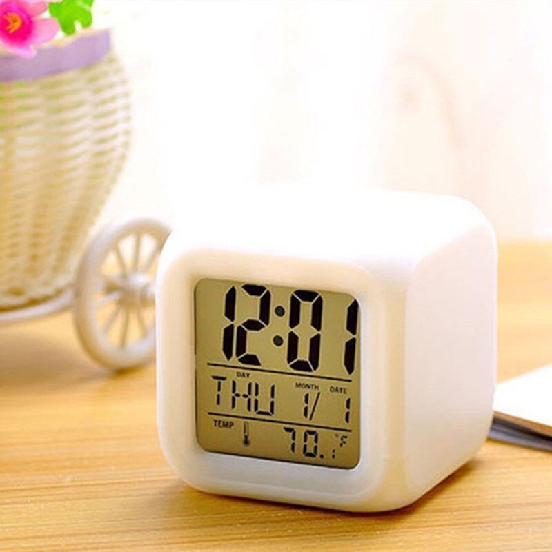 LED Alarm Colock 7 Colors Changing Digital Desk Gadget Digital Alarm Thermometer Night Glowing Cube Children's alarm clock