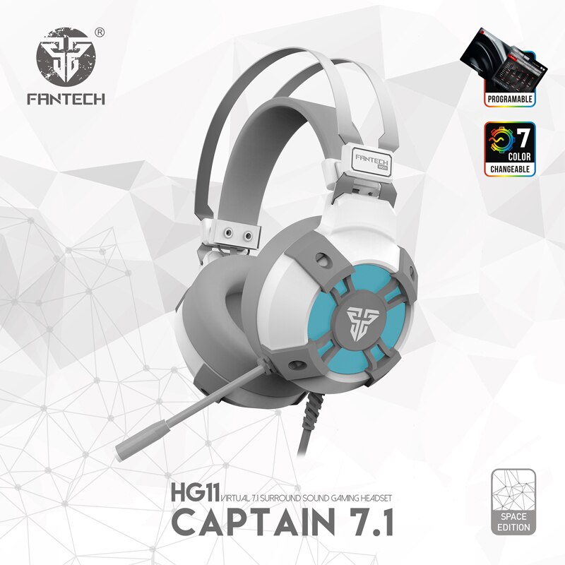 Fantech-auriculares profesionales HG11 para videojuegos, cascos con USB Virtual 7,1, sonido envolvente RGB, con micrófono para reproductor de juegos: Blanco