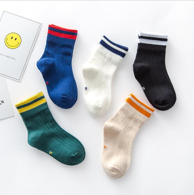 Herfst Kinderen Sokken Katoenen Buis Streep Kid 'S Sokken Vrouwelijke Mannelijk Kind Sokken 5Pairs = 10 Stuks