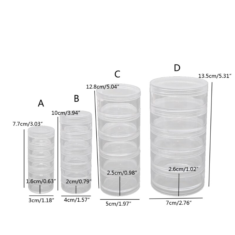 1 Set 5 Layer Cilinder Stapelbaar Bead Containers Plastic Ronde Clear Storage Jar Box Voor Kralen Knoppen Ambachten Kleine Item