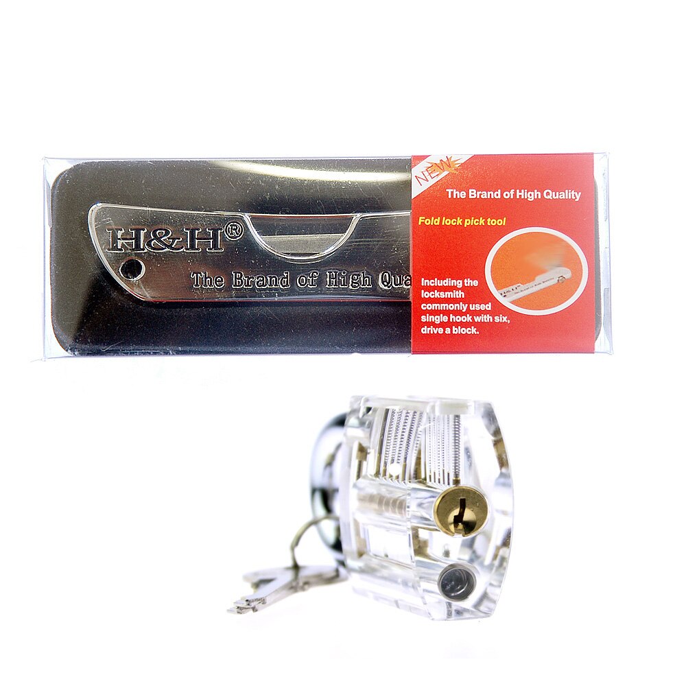 H & H Vouwen Slotenmaker Tool 6 In 1 Pocket Slotenmaker Set Met Transparante Hangslot: sliver tool and lock