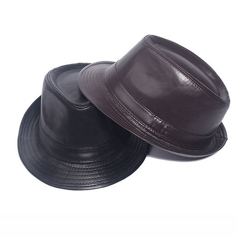 Leather Fedora Hat Retro Jazz Hat Cowboy Gentleman Bowler Hat Short Brim Floppy Trilby Panama Hat Hip Hop Black Hat Men's Women
