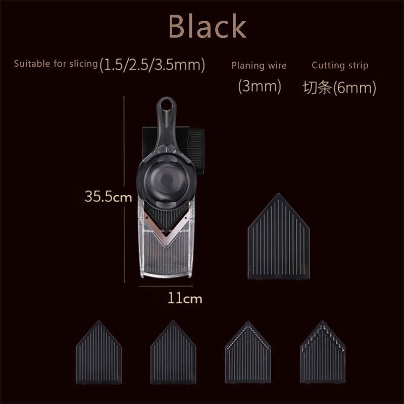 Cortador multifunción para vegetales, rebanador de mandolina, pelador de zanahorias Manual, rallador de acero inoxidable 420, accesorios de cocina: Black