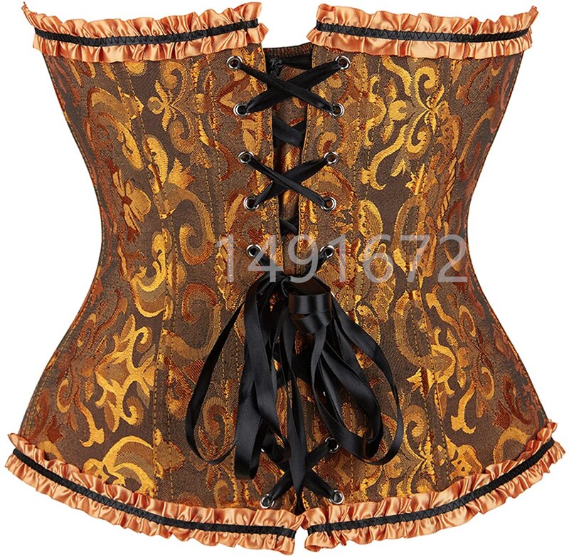 Corset Bustier Haut Jaune Sexy femme Grandes Tailles Overbust Corselet lacets Floral Gothique Brocart Vintage Médiévale
