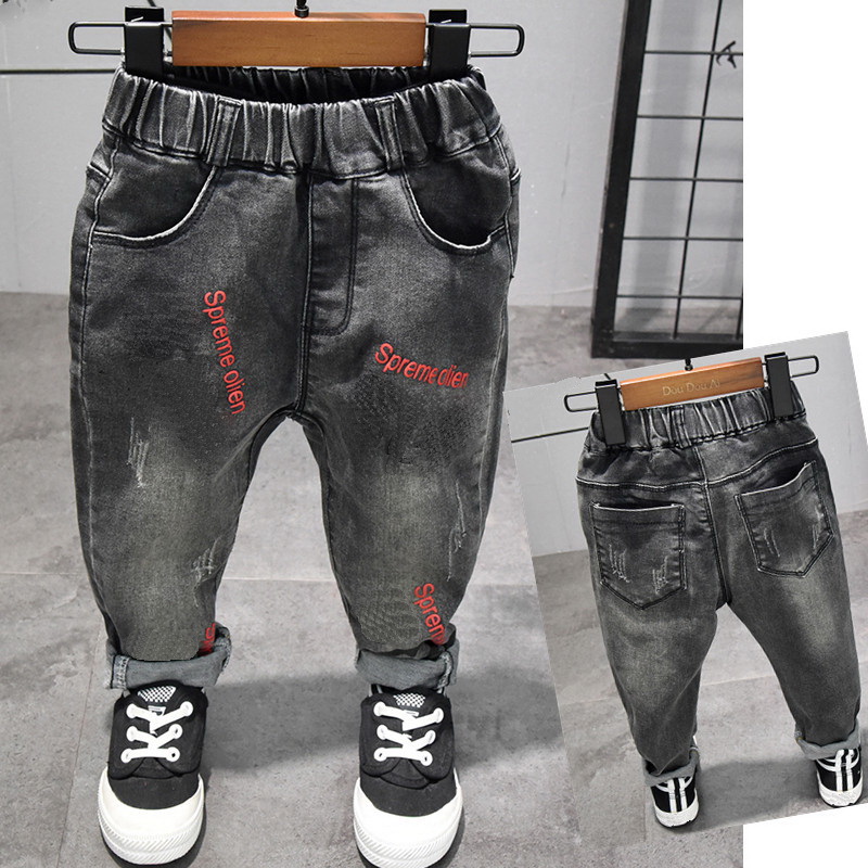 Stil børn dreng jeans elastisk talje lige bukser baby børn denim bukser afslappet baggy bukser forår efterår 2-6 år