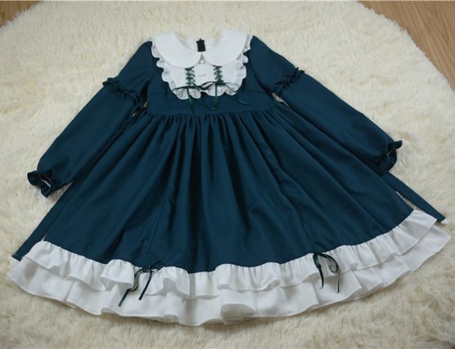 De manga larga de Lolita clásico vestido de Cosplay traje de algodón vestido JSK para niña rosa Borgoña oscuro verde vestido de Lolita