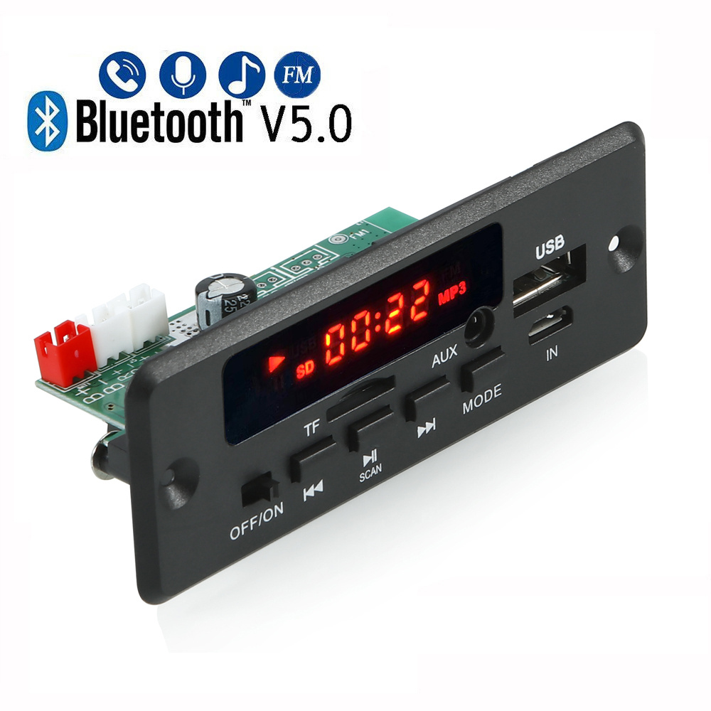 Amplificador de 50W, placa decodificadora de MP3 Bluetooth 5,0, reproductor de música inalámbrico de 12V y 5V, módulo de Audio USB TF AUX, Radio FM para altavoz, manos libres