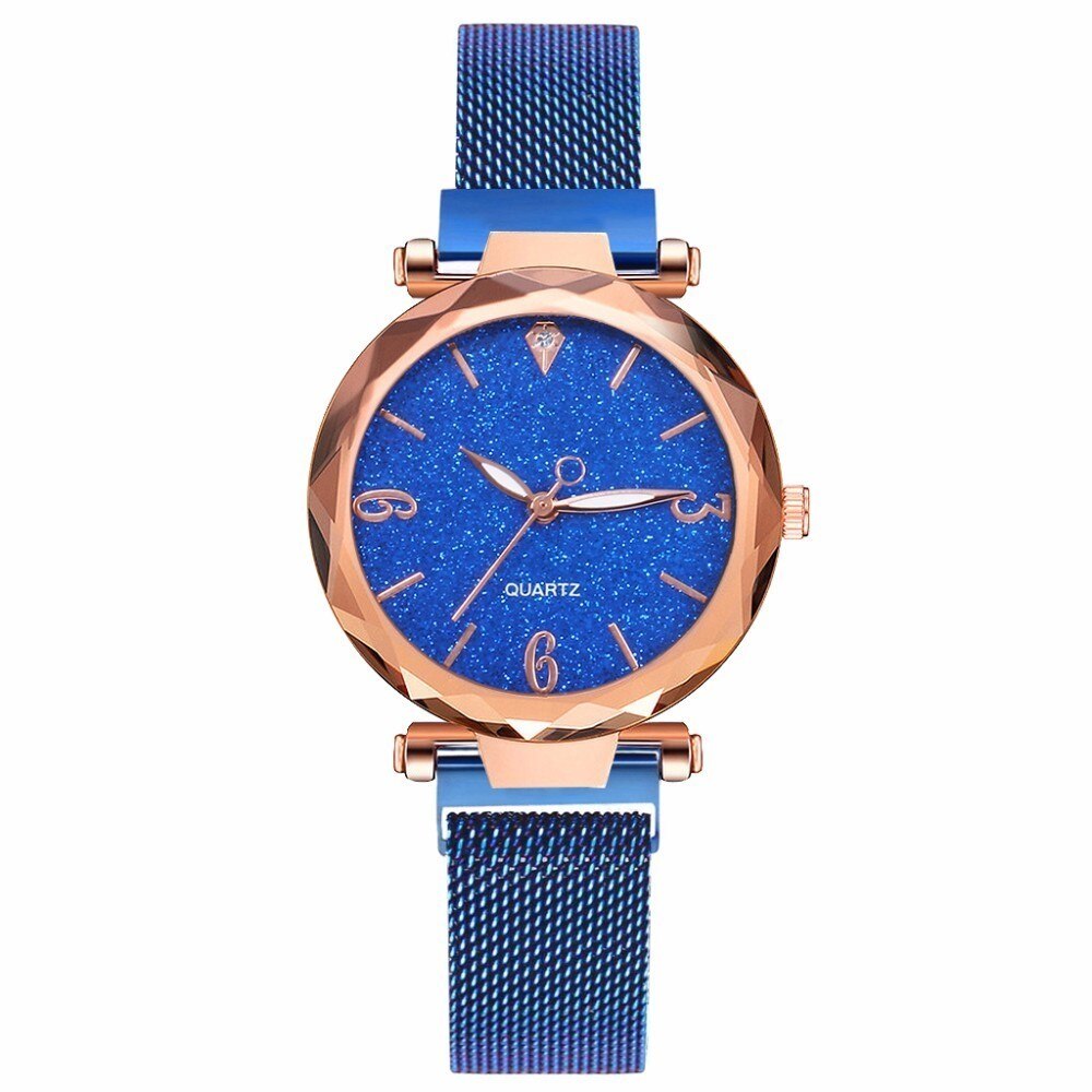 Vrouwen Magneet Gesp Sterrenhemel Horloge Luxe Dames Rvs Quartz Horloge Relogio Feminino: blue