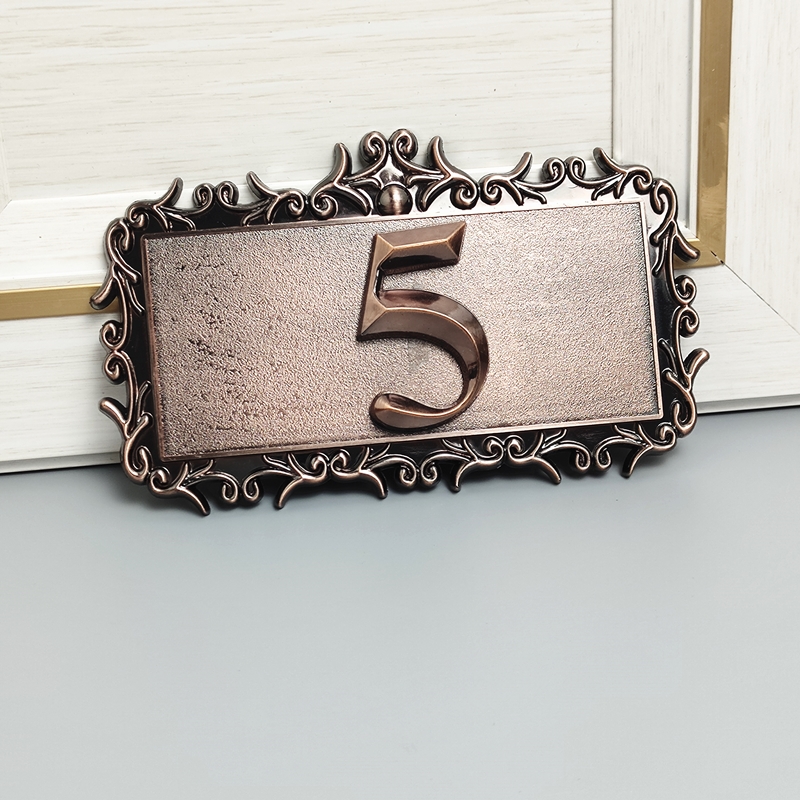 ABS Plastic Imitation Metal Bronze Door Frame House Number Custom Sign Door Number Sticker For Hotel Apartment Villa Door Plate: Beige