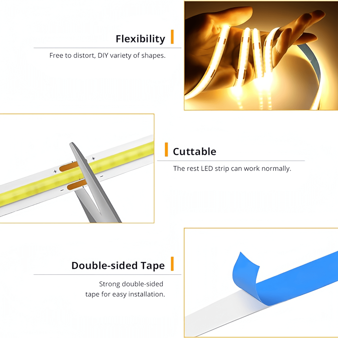 LED COB Light Strip Touch Dimmer Flexible Diode Tape 5V USB Linear Indoor Lighting Lamp Room DIY TV Mirror Backlight Wall Decor