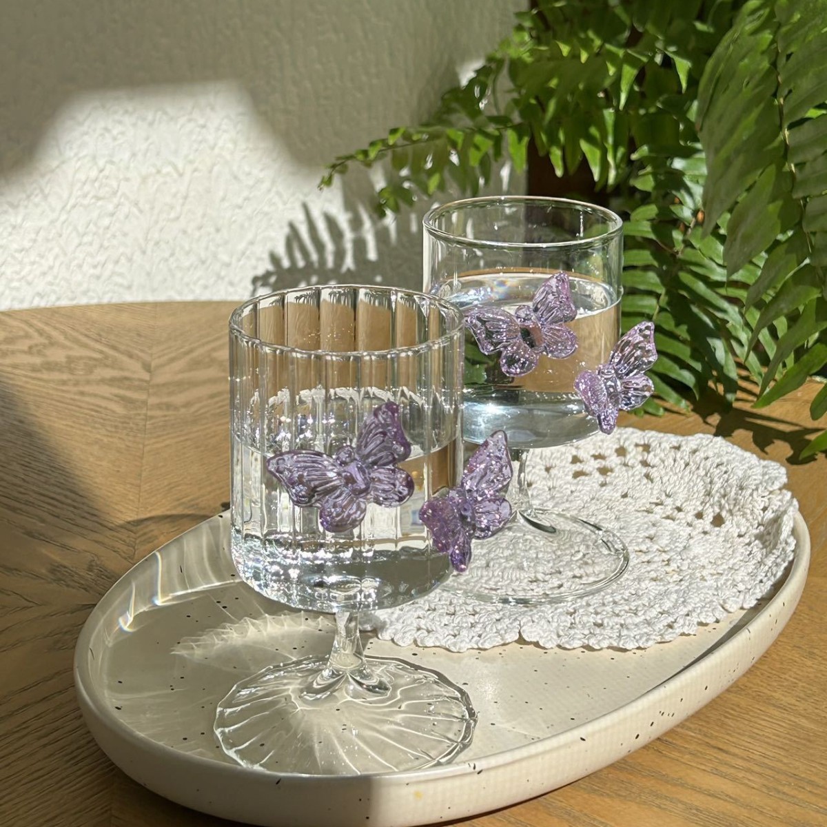 BespritGift Borosilicate Wine Glass Set Butterfly 2pc Goblet Cups for Cocktail & Champagne Glassware Box: MULTI