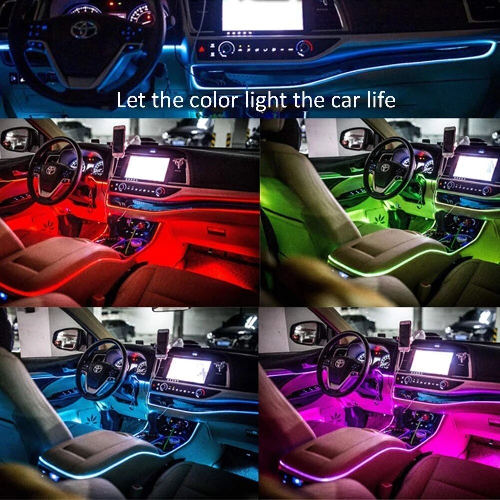 Luces Led decorativas para Interior de coche, tira de neón con cableado EL, luz ambiental Flexible automática, USB, accesorio de lámpara de ambiente para