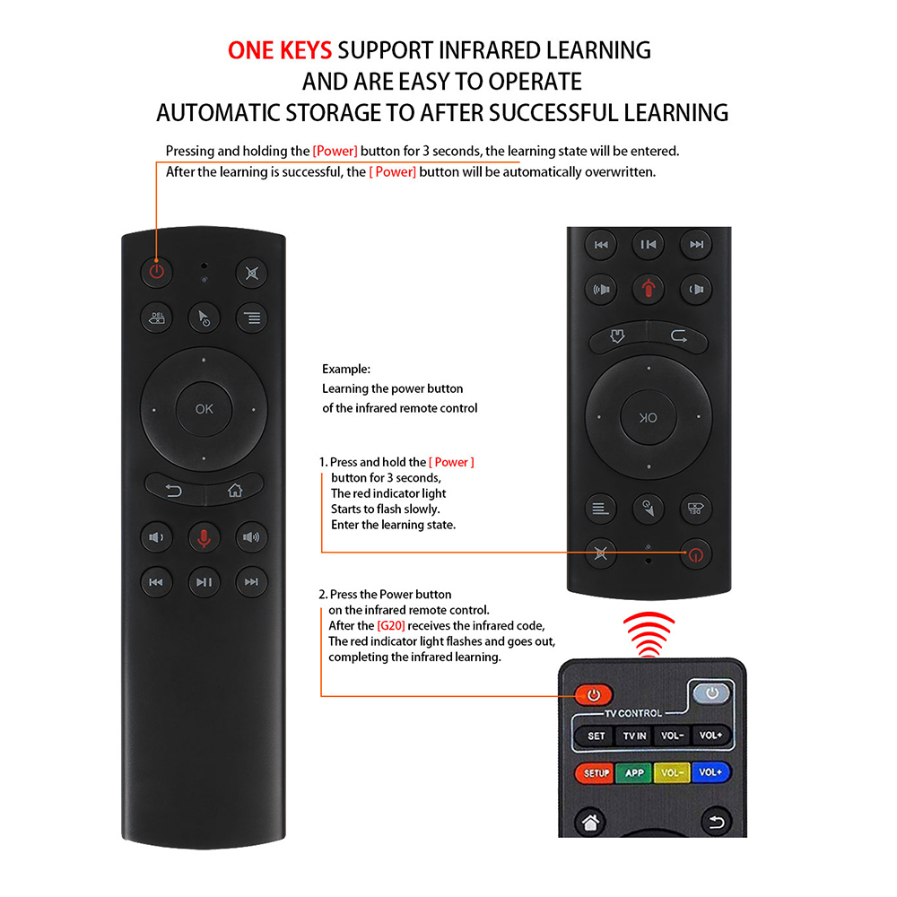 L8 stjerner  g20s 2.4g trådløs luftmus gyro stemmestyring sensing universal mini tastatur fjernbetjening til pc android tv box