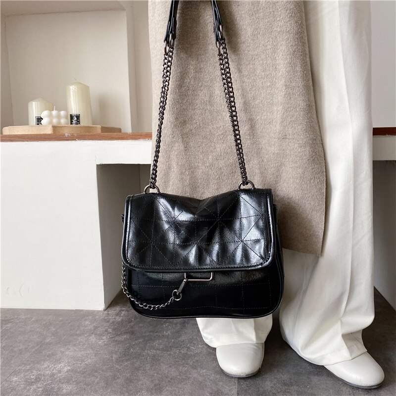 Sac à main Vintage pour femme, fourre-tout de bonne en cuir PU, sacoche à épaule avec chaîne,