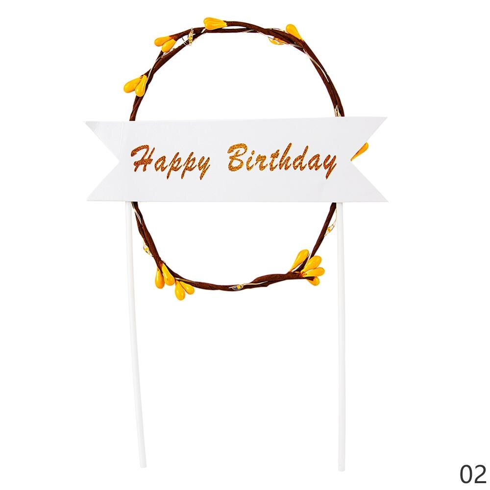 Golden Silvery Happy Birthday Cake Topper With LED Light Garland Letters Resuable Topper Cupcake Dessert Decor Party Supplies: Yellow 02