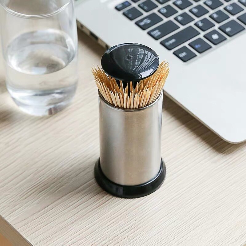 Druk Type Tandenstoker Box Automatische Voorjaar Cover Rvs Tandenstoker Cartridge Tandenstoker Dispenser