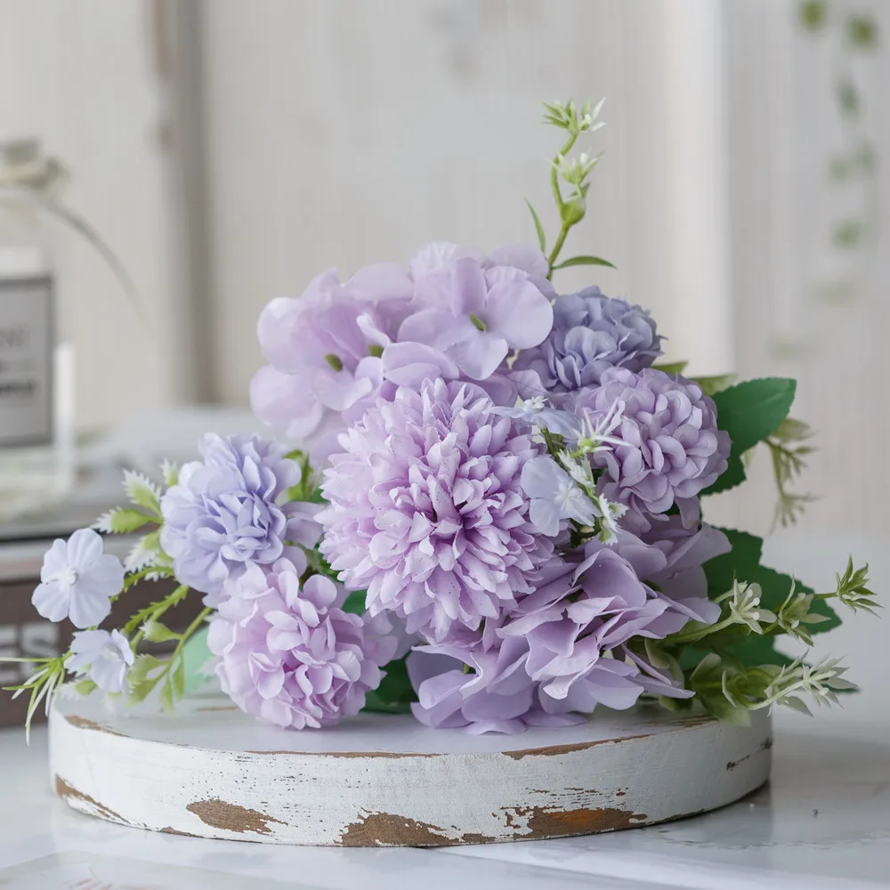 Fleurs artificielles violettes pivoines, 1 Bouquet, fausses roses d'automne en soie pour bricolage, décoration de salon, jardin de maison, mariage