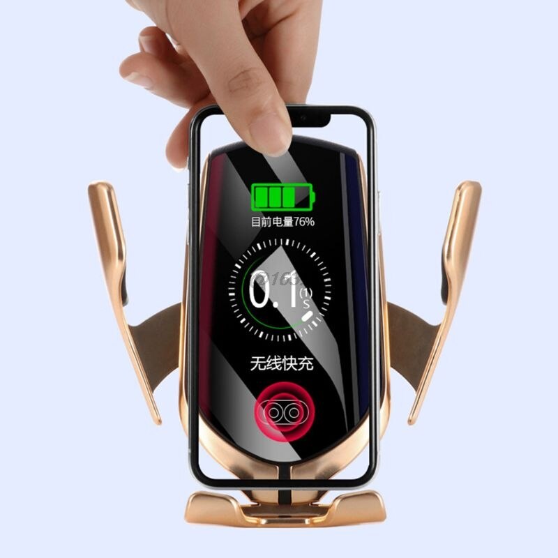 Smart automatisk  r1 infraröd sensor bil trådlös laddare hållare klämfäste för iphone galaxy samsung xiaomi mobiltelefon brac
