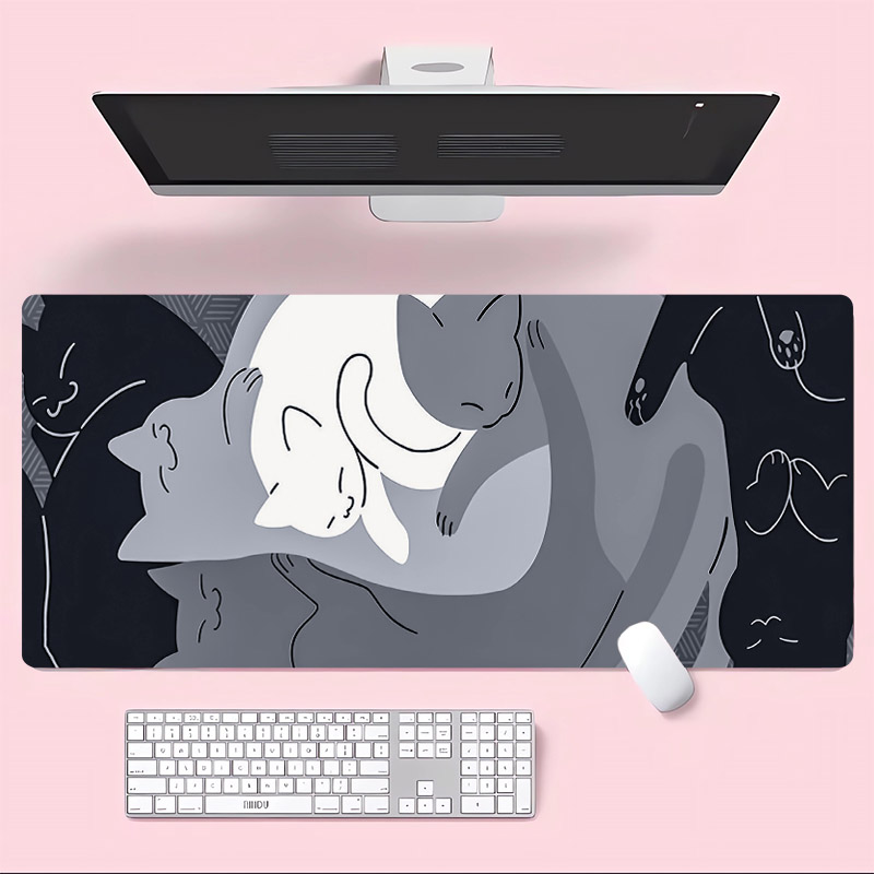 Grand tapis de souris chat rose Kawaii, tapis de souris de jeu mignon, accessoires de bureau antidérapants roses, très approprié aux joueurs et au bureau: 80x40 cm / Bleu marine