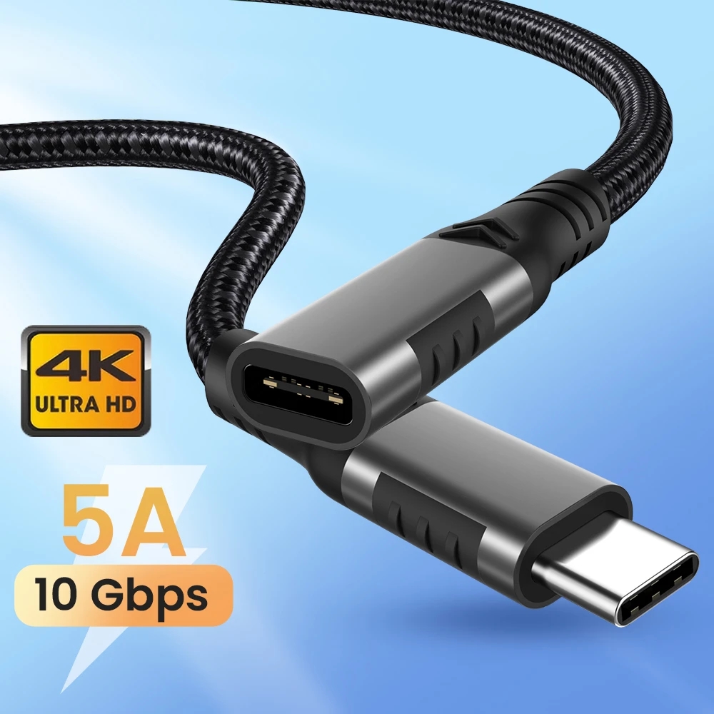 5A 100W Male to Female USB C Extension Cable Type C USB3.2 Gen2 4K Full-featured Extender Cord for TV MacBook Switch 1M 2M 3M