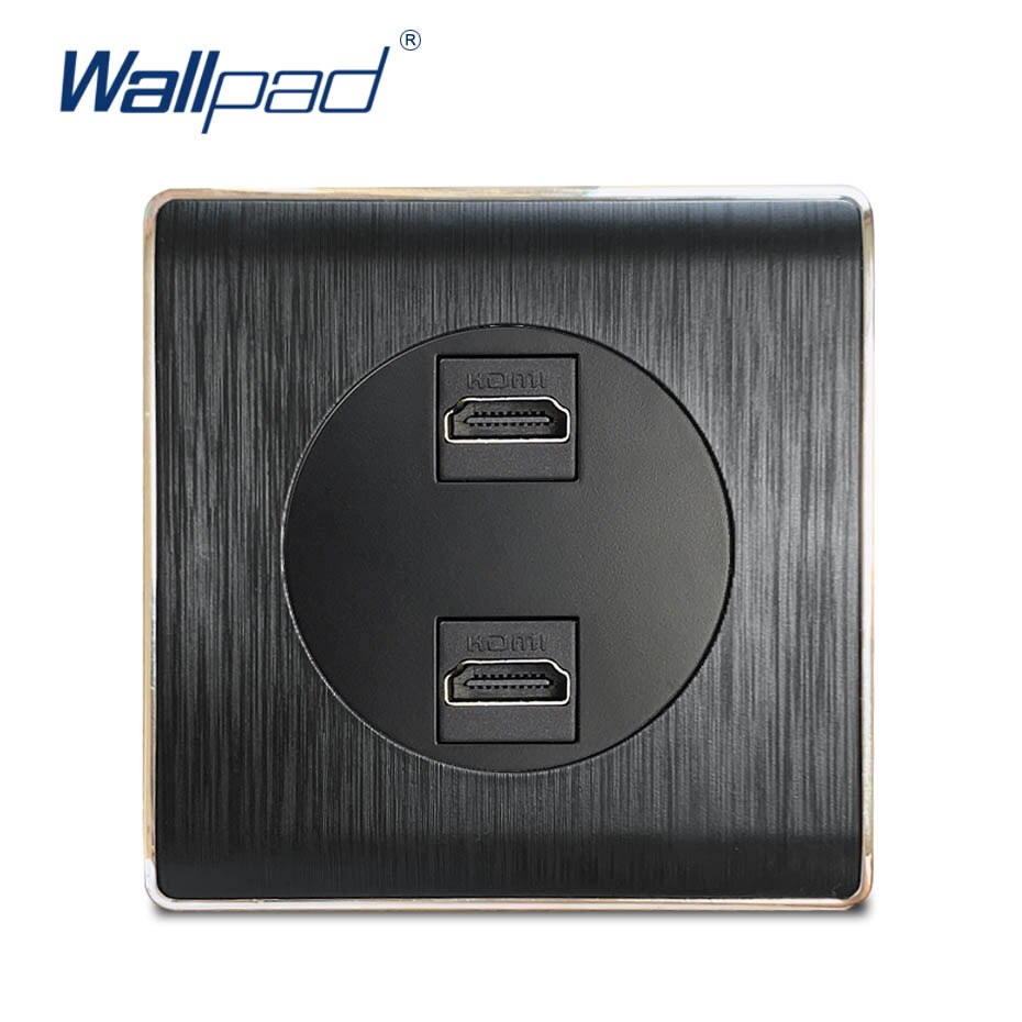 Wallpad 2 HDMI-compatible For Data Transmission Wall Socket Electric Outlet Black PC Brushed Panel For Home