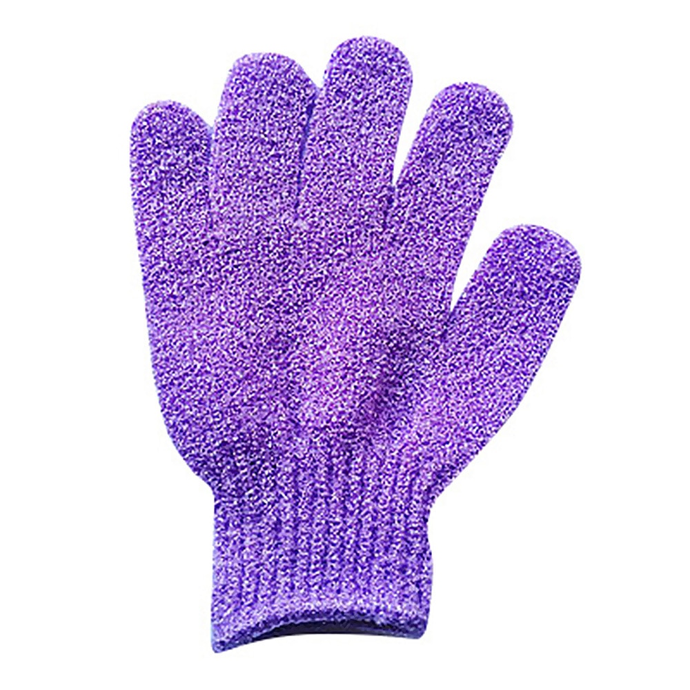 Exfoliating bathing gloves massage spa body scrub bath gloves 1 pair of five fingers soft and durable: Purple 