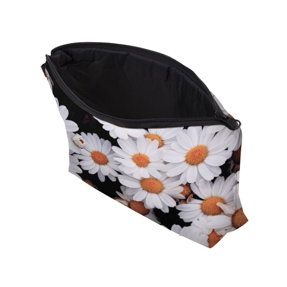 Deanfun Women Cosmetic Bags Printing Daisy Pattern Small Makeup Bag Travel Black Toiletry Bags Organizer 51279