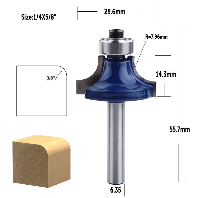 CHWJW 1/4&quot; Corner Round Over Router Bit with Bearing Milling Cutter for Wood Woodworking Tool Tungsten Carbide: 6.35mmX15.9mm