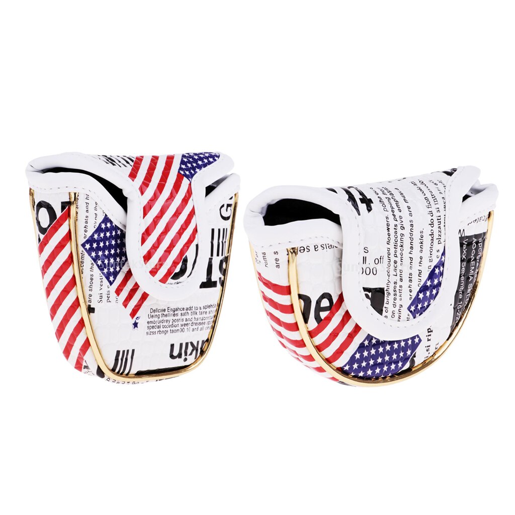 Premium Pu Golf Mallet Protector Met Magnetische Sluiting-Halve Cirkel Vorm & Amerika Vlag Patroon Plezier Cover