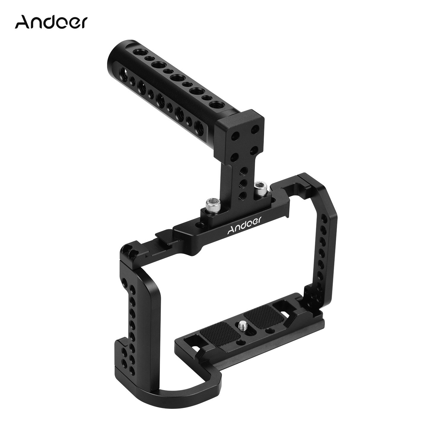 Andoer Video Camera Cage + Top Handle Kit Aluminum Alloy with Cold Shoe Mount 1/4 Inch Screw Holes Compatible with Nikon Z6/Z7